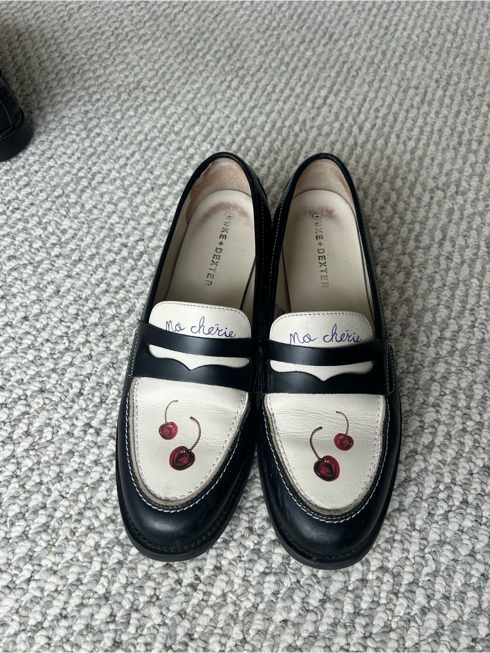Poppy & Dexter Black and White Cherry Penny Loafers